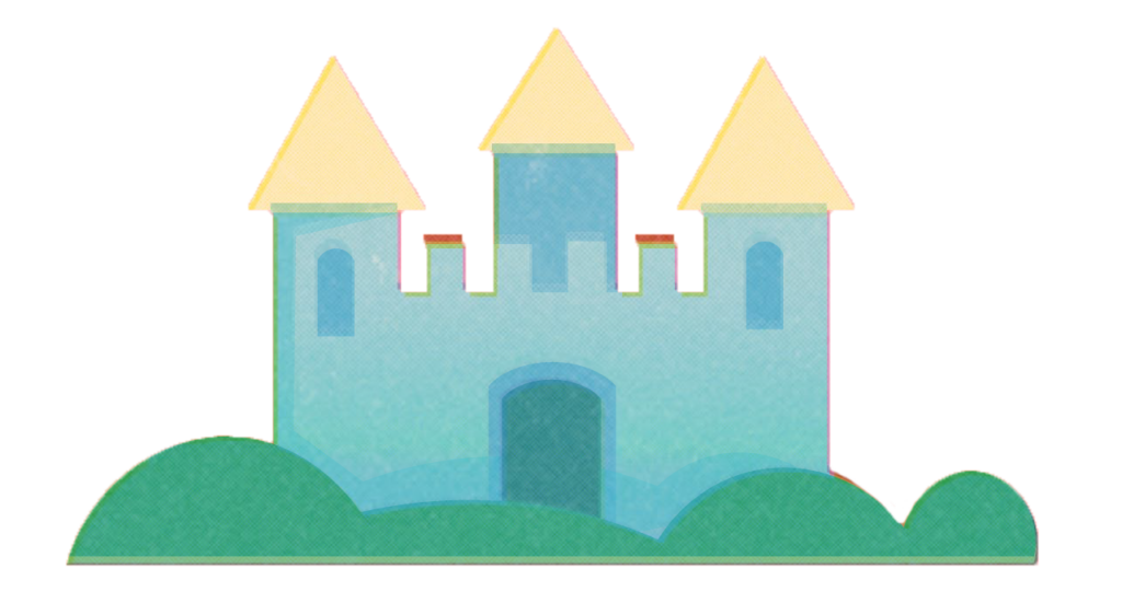 castle behind green hills